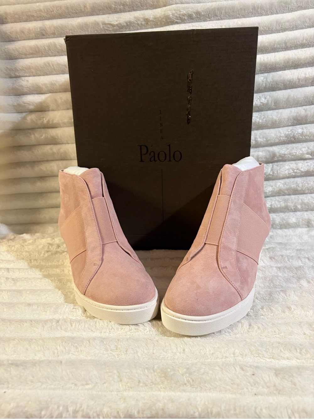 Flawed- Paolo Blush Pink Suede Wedge Boots 6M